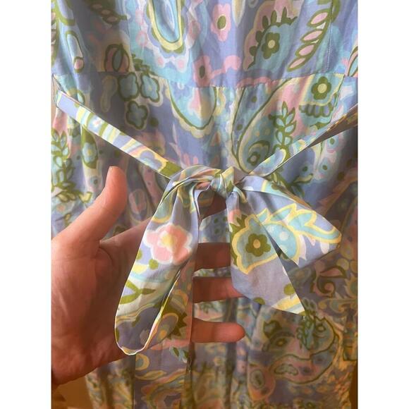 Talbots Pastel Paisley Pattern Tie Waist Sleeveless Midi Dress Petite 10 - Picture 6 of 10